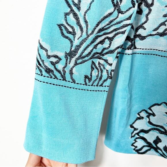 Ming Wang Blue White Jacket Black Sleeve Embroidered Jacket XS New - Picture 4 of 8